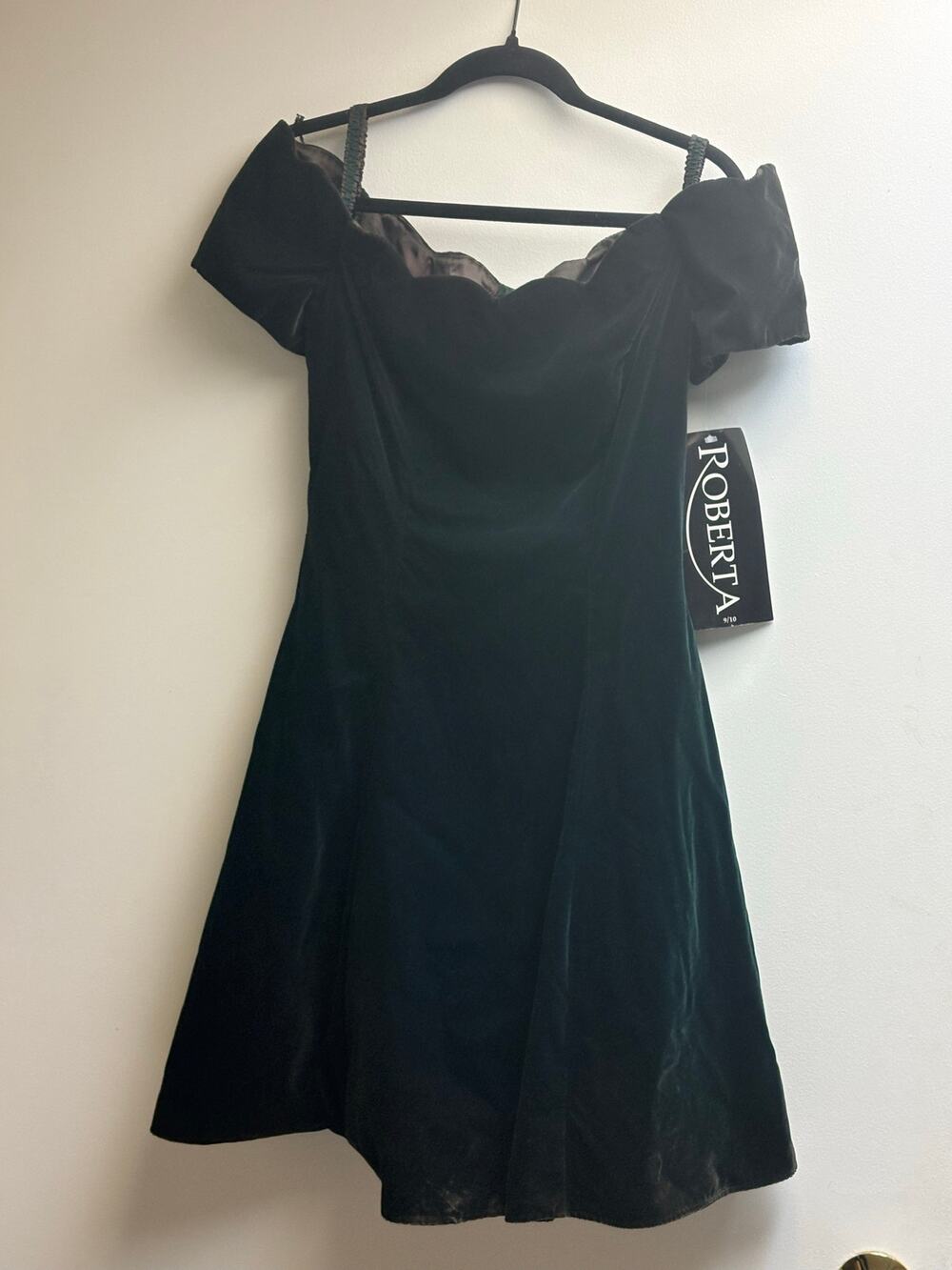 Vintage 90s Roberta Green Velvet Dress 9/10 Off Shoulder Formal Made USA